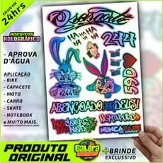 Cartela 16 Adesivos Holográfico 244 Grau Frases Pernalonga 59D Osascorte Prova D'Água + FRETE GRATIS