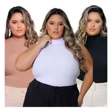 3 Blusa Regata Feminina Plus Size Básica Gola Alta Social