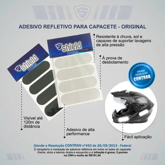 Adesivo Refletivo Original P/ Capacete - Kit 02 Preto Prata