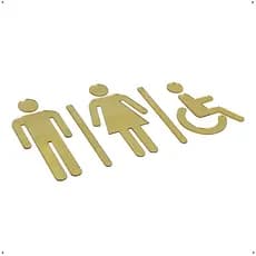Sinalização Placas Banheiro Placa Acrílico Espelhado KIT Mulher Cadeirante Homem Dourado