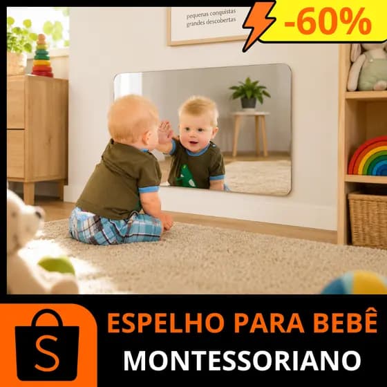 Espelho Acrílico Montessoriano Bebê Seguro 100x50cm Akria
