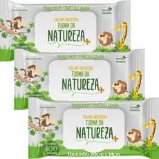 Kit C/3 Toalha Umedecida Turma da Natureza  100 Unidades Total 300
