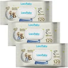 Kit C/3 Toalha Umedecida Lara Baby Premium Recém Nascido RN 120 Unidades total 360