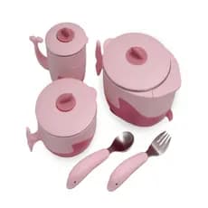 6 peca de Panelas Tigela Infantil Bebê Silicone Refeição Térmica Ventosa Aço Inóx