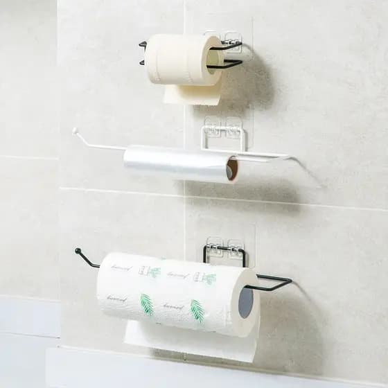 Porta Papel Toalha alumínio Filme Suporte Parede De Cozinhas e Banheiros Casa Decoração Sem Furos