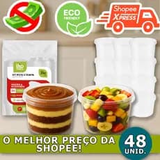 48 Pote Plástico Redondo 250ml com Tampa  Embalagem Bolo de Pote, Sorvete, Doces