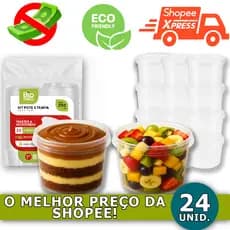 24 Pote Plástico Redondo 250ml com Tampa  Embalagem Bolo de Pote, Sorvete, Doces