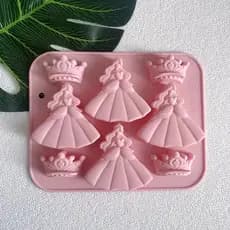 Conjunto de 8 peças de molde de silicone em formato de vestido de princesa e coroa para confeitaria, molde para cubos de