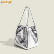 Lancheira BEOHESP , Bolsa Balde Prateada Simples De Estilo Ocidental De Nicho , Sacola De Armazenamento De Grande Capaci