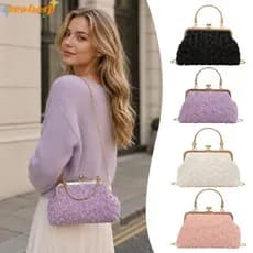 BEOHESP Bolsa Clutch Noturna , De Ombro Luxuosa Em Formato De Concha Pequena Crossbody Com Alça De Corrente E Flor