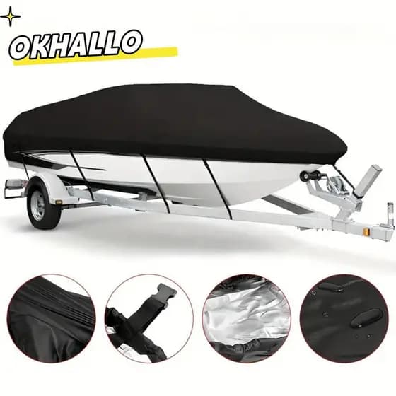 Capa Para Barco Iate OKHALLO , Preta De Lona Marinha De 11-22 Pés 210D , Acessórios Barcos Pesados