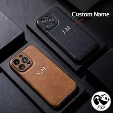 Capa De Couro Comercial Com Nome Personalizado Para iPhone Air 17 16 15 14 13 12 11 Pro Max Iniciais Personalizadas Grav