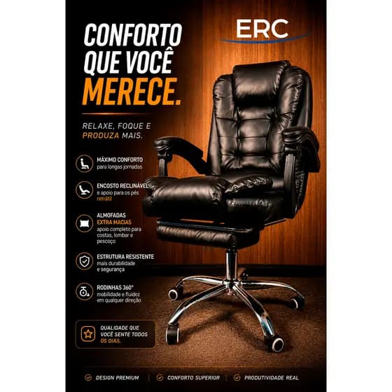 Cadeira De Escritório Itália Presidente Ergonômica Couro Sintético Encosto Ajustável Com Trava