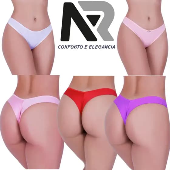 Kit 5 Calcinhas Fio Duplo Feminino Tanga Langerie Microfibra Com Forro De Algodao