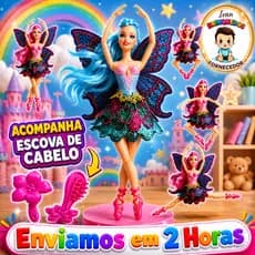 Boneca Bailarina Fada Infantil Menina Com Asas Ballet Articulada 30cm - Rosa - Azul - Roxa