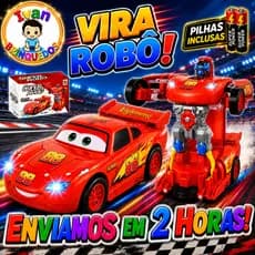 Carrinho Mcqueen Relâmpago Brinquedo Vira Robô Filme Carros Vermelho Musical Com Luz e Som Infantil Bate e Volta Menino