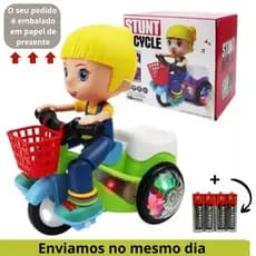 BRINQUEDO TRICICLO MENINA MUSICAL COM LUZ BATE E VOLTA GIRA 360 INFANTIL + PILHAS