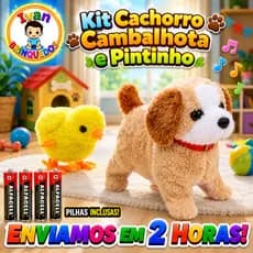 Kit Cachorrinho Pelúcia Que Pula Late e que da Cambalhota e Pintinhos Sortidos de Corda