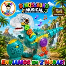 Brinquedo Infantil Dinossauro Transparente Engrenagem Música Som e Luzes Colorido Giratorio 360 Bate e Volta- Mamãe Bebê