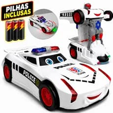 Brinquedo Carrinho da Policia Vira Robô Relâmpago Mcqueen Transformes Carros Infantil de Menino Sirene Luz Bate E Volta