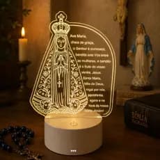Luminária Abajur Nossa Senhora Aparecida Oração Ave Maria Presente Religioso