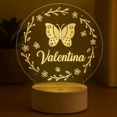 Luminária LED 3D Personalizada com nome Valentina – Abajur Infantil Decorativo Quarto Menina