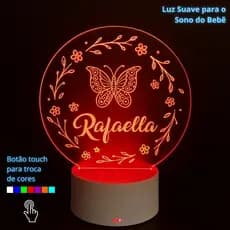 Luminária LED 3D Personalizada com nome Rafaella – Abajur Infantil Decorativo Quarto Menina