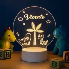 Luminária LED 3D Personalizada com nome – Abajur Infantil Decoração Quarto Infantil Dinossauro Bebe
