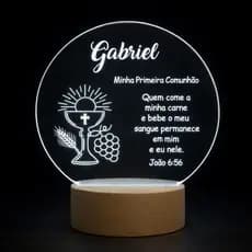 Luminária Abajur Personalizado com nome presente Primeira Comunhão Eucaristia