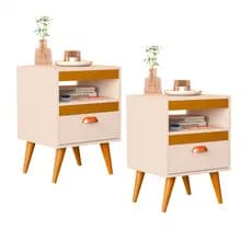 Kit 2 Mesa de Cabeceira Para Quarto Com Pés Estilo Retro 1 Gaveta e Nicho - Sal - Cores