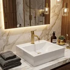 Cuba Apoio Banheiro Quadrada Branca Mármore Sintético Furo Torneira Lavabo Compacto Moderno