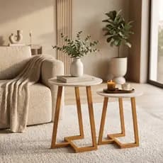 OFERTA Kit 2 Mesas Laterais Redonda Apoio Decoração Sala Quarto Moderna Madeira MDF