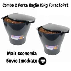 Kit com 2 Porta Ração Pote 15kg Tampa Vedada Antiformiga 24h Cor Preto Liso Furacãopet