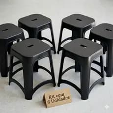 Kit com 6 Banquinhos Banqueta Plástico Novare  Suporta até 140kg Resistente e Reforçado Banco