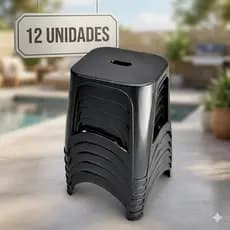 Kit com 12 Banquinho Banqueta Plástico Novare Suporta até 140kg Resistente e Reforçado Banco