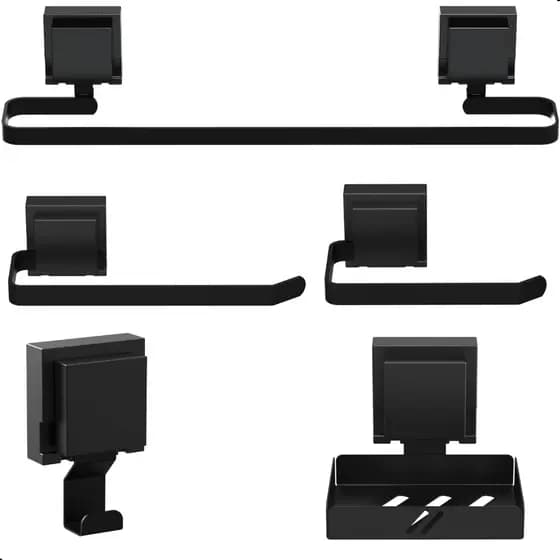 Kit Acessórios Para Banheiro Com Ventosa Preto 5 Peças Max