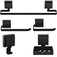 Kit Acessórios Para Banheiro Com Ventosa Preto 5 Peças Max