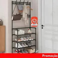 Sapateira /Cabideira Multiuso 4 ANDARES C /Ganchos TINNY YOU Multiuso Rack Estante com Ganchos Preta