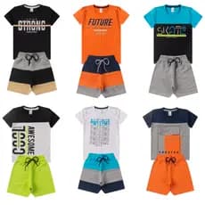 Conjunto Infantil Menino Juvenil 1 ao 16 com Manga ou Regata algodão Bermuda e Camiseta Infantil kit