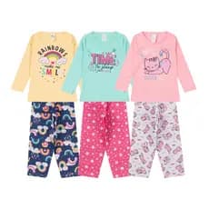 Combo 3 conjuntos Blusa de manga comprida Inverno Infantil e Juvenil Calça algodão Menina Confortável