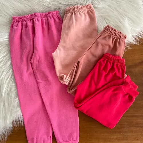 Kit 3 Calças de Moletom Rosa Outono Infantil Forrada Inverno Punho Menina Confortável Pelúciada
