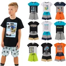 Kit 4 peças Conjunto Infantil/Juvenil verão Menino tamanho 1 a 14 envio rápido 2 Camiseta + 2 Short