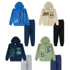 Kit 2 Conjuntos de Moletom Jaqueta Zíper + Calça Flanelada 4 Peças Menino Outono Inverno 1 a 16 anos