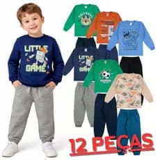 Kit 12 Peças 6 Conjunto Moletom Infantil Menino Cleomara Frio Outono Inverno Algodão