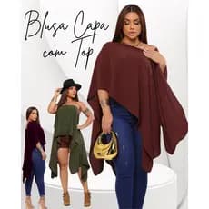 Blusa Capa Boho Chic Com TOP Feminina | Blusa Tendência | Blusa Feminina | Blusa Capa Feminina