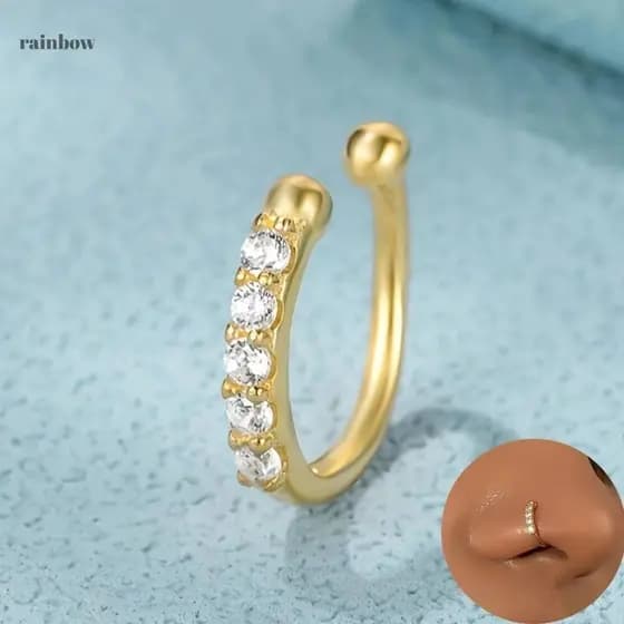 Joias De Piercing De Nariz RAINBOW09 , Anéis Falsos Prateados Ajustáveis , Unhas Hipoalergênicas