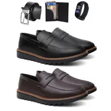 Kit 2 Pares Mocassim Masculino Oxford de Couro Legitimo Super Macio Confortável Calce Facil + Cinto Carteira Relógio