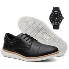 Kit Sapato Oxford Masculino Casual Moda 2024 Confortável Macio Imperdível + Relógio Ponteiro