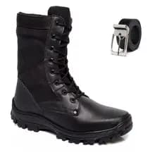 Bota Coturno Unisexx Militar Tática De Couro Reforçado Impermeável Resistente Com Zíper Ajustável Costurado + Cinto