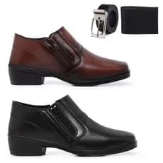 Kit 2 Pares Botina Casual de Couro Social Super Elegante Macio e Confortável Bota Coturno Zíper nas Laterais